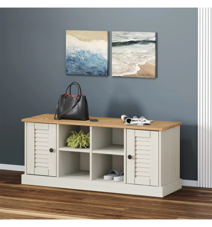 Banc à chaussures VIGO blanc 106x35x45 cm bois massif de pin | Mobilier & Déco
