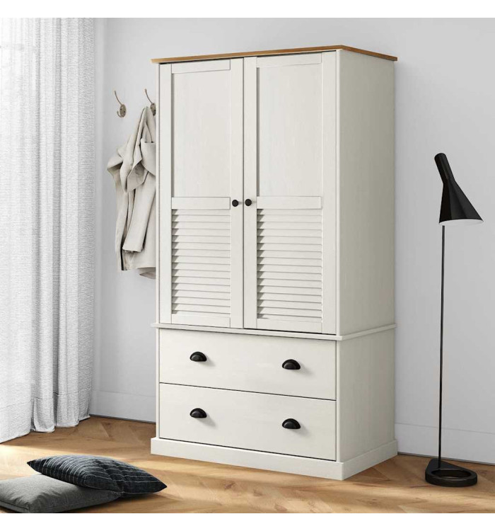 Garde-robe VIGO blanc 90x55x170 cm bois massif de pin | Mobilier & Déco