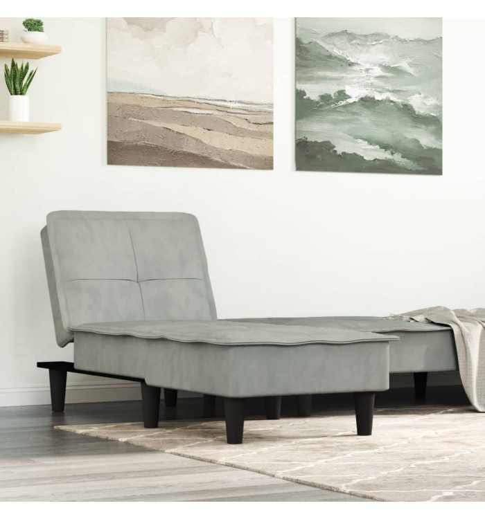 Chaise longue gris clair velours | Mobilier & Déco