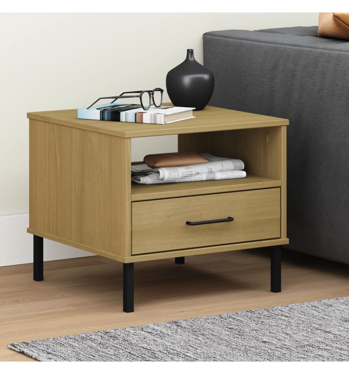 Table de chevet avec pieds en métal Marron Bois pin massif OSLO | Mobilier & Déco