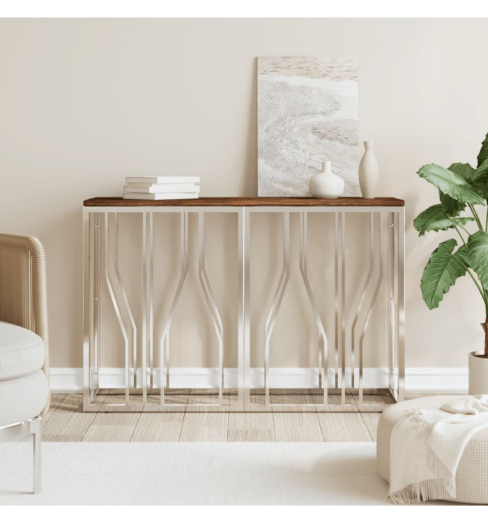 Table console acier inoxydable et bois massif de récupération | Mobilier & Déco
