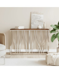 Table console acier inoxydable et bois massif de récupération | Mobilier & Déco