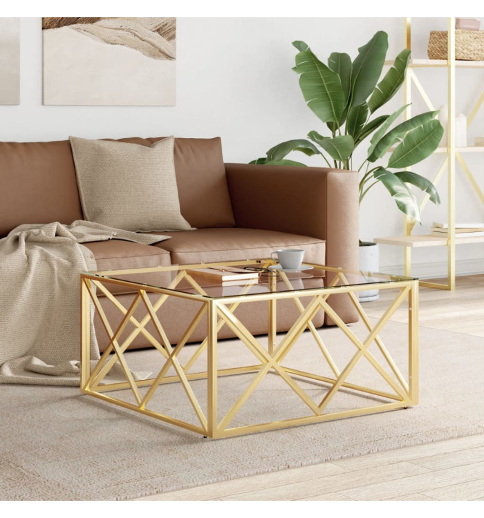 Table basse 80x80x40 cm acier inoxydable et verre | Mobilier & Déco