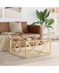 Table basse 80x80x40 cm acier inoxydable et verre | Mobilier & Déco
