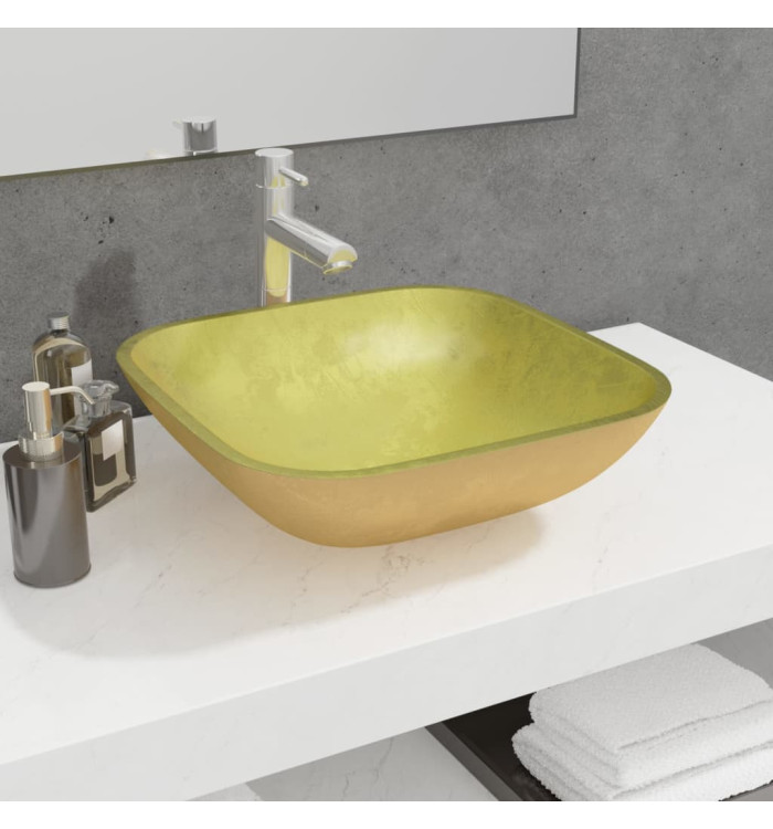 Lavabo Verre 42x42x14 cm Doré | Mobilier & Déco