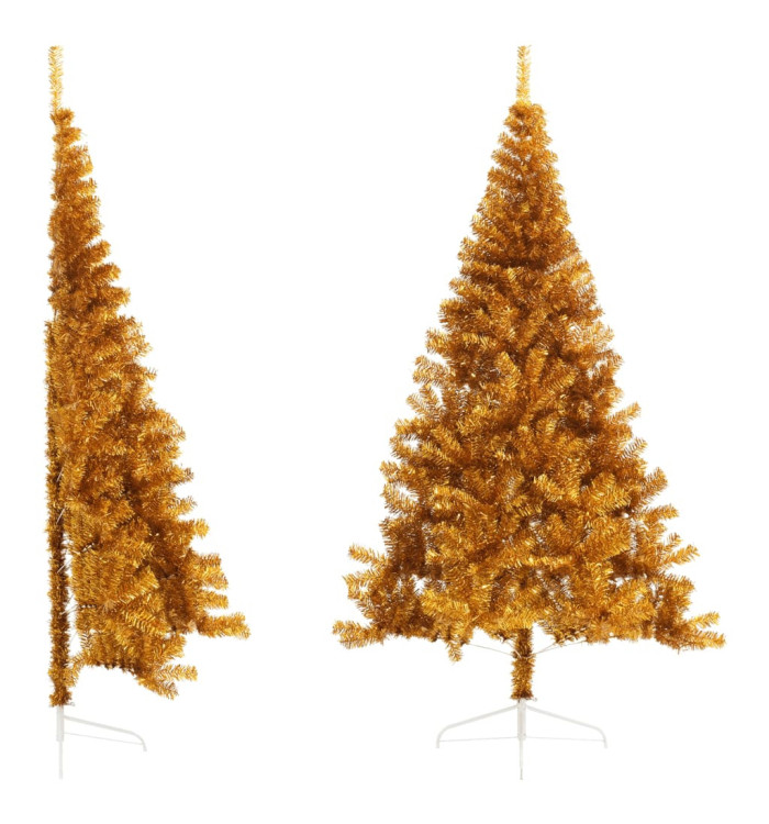 Demi sapin de Noël artificiel avec support doré 210 cm PET | Mobilier & Déco