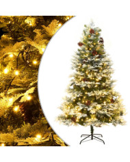 Sapin de Noël pré-éclairé et pommes de pin vert 225cm PVC et PE | Mobilier & Déco
