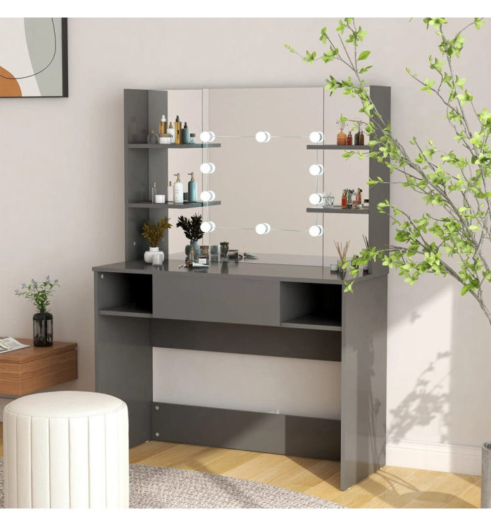 Table de maquillage avec éclairage LED 100x40x135 cm MDF Gris | Mobilier & Déco