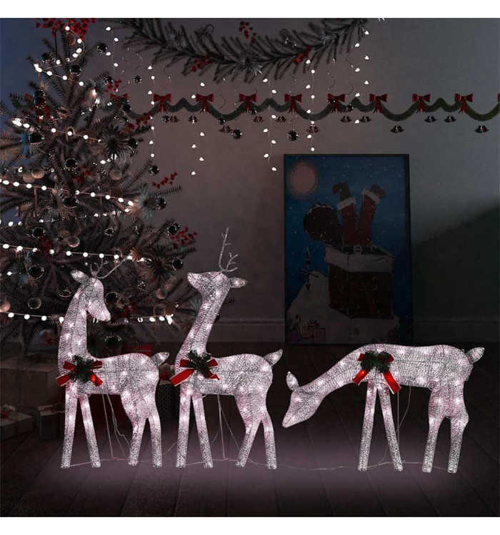 Famille de rennes de Noël 270x7x90 cm Doré Blanc chaud Maille | Mobilier & Déco