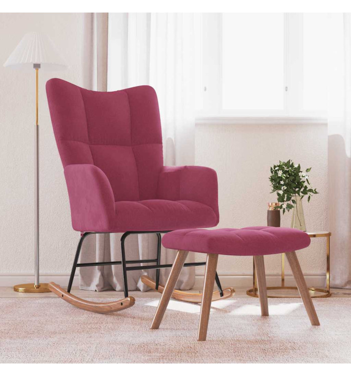 Chaise à bascule avec repose-pied Rouge bordeaux Velours | Mobilier & Déco