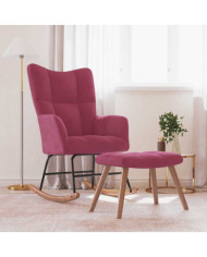 Chaise à bascule avec repose-pied Rouge bordeaux Velours | Mobilier & Déco