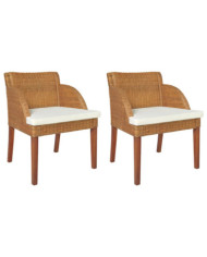 Chaises à manger avec coussins lot de 2 rotin naturel | Mobilier & Déco