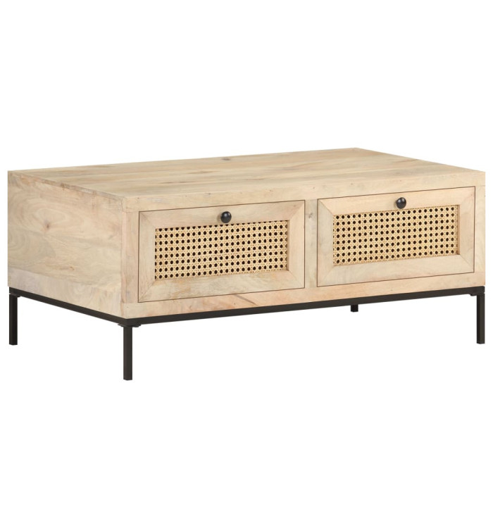Table basse 90x50x37 cm Bois de manguier et canne naturelle | Mobilier & Déco