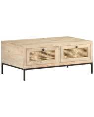 Table basse 90x50x37 cm Bois de manguier et canne naturelle | Mobilier & Déco