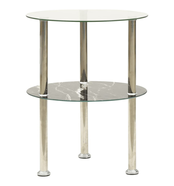 Table 2 niveaux Transparent et noir marbre 38 cm Verre trempé | Mobilier & Déco