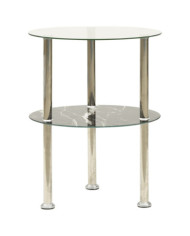 Table 2 niveaux Transparent et noir marbre 38 cm Verre trempé | Mobilier & Déco