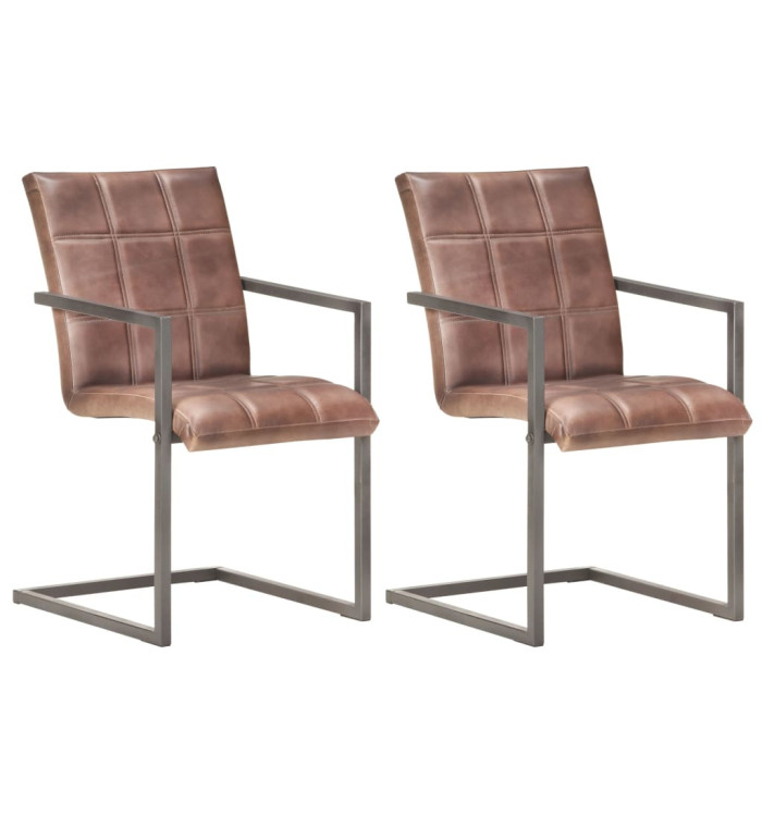 Chaises à manger cantilever lot de 2 marron cuir véritable | Mobilier & Déco