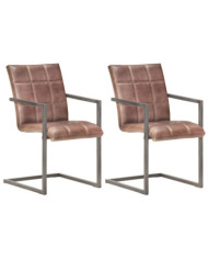 Chaises à manger cantilever lot de 2 marron cuir véritable | Mobilier & Déco