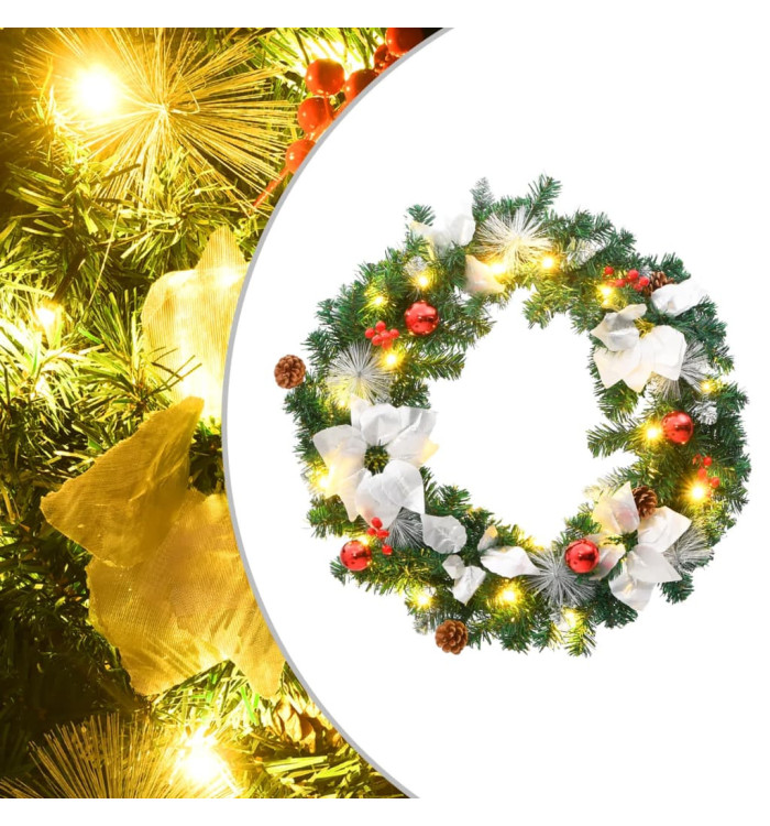 Couronne de Noël avec lumières LED vert 60 cm PVC | Mobilier & Déco