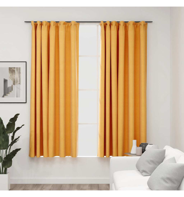 Rideaux occultants aspect lin et crochets 2 pcs Jaune 140x175cm | Mobilier & Déco