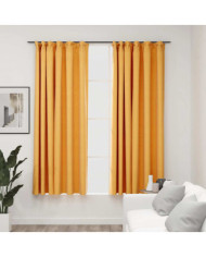 Rideaux occultants aspect lin et crochets 2 pcs Jaune 140x175cm | Mobilier & Déco