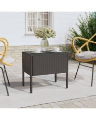 Table d'appoint noir 53x37x48 cm poly rotin et verre trempé | Mobilier & Déco