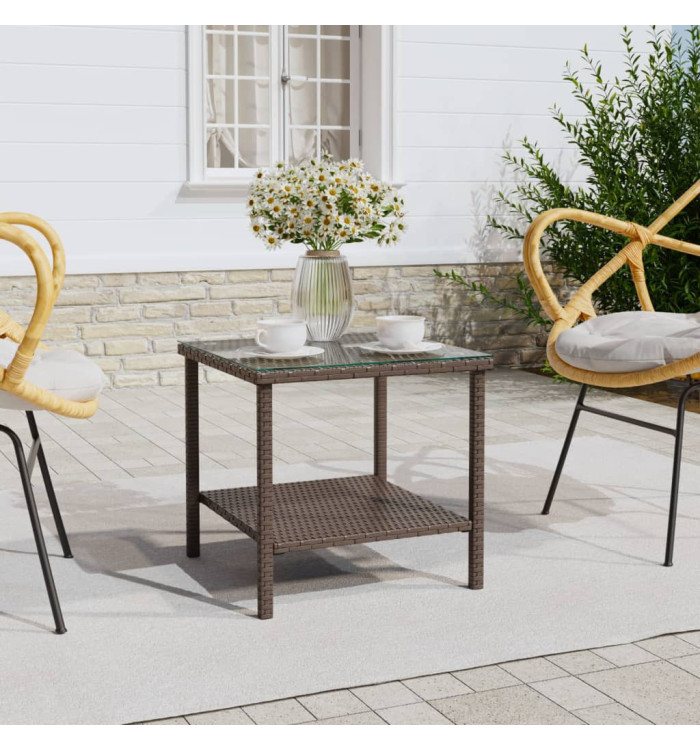 Table d'appoint marron 45x45x45 cm poly rotin et verre trempé | Mobilier & Déco