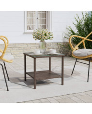 Table d'appoint marron 45x45x45 cm poly rotin et verre trempé | Mobilier & Déco
