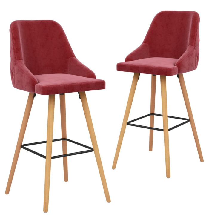 Tabourets de bar lot de 2 rouge bordeaux velours | Mobilier & Déco