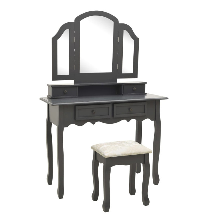 Ensemble de coiffeuse avec tabouret Gris 100x40x146cm Paulownia | Mobilier & Déco