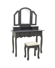Ensemble de coiffeuse avec tabouret Gris 100x40x146cm Paulownia | Mobilier & Déco