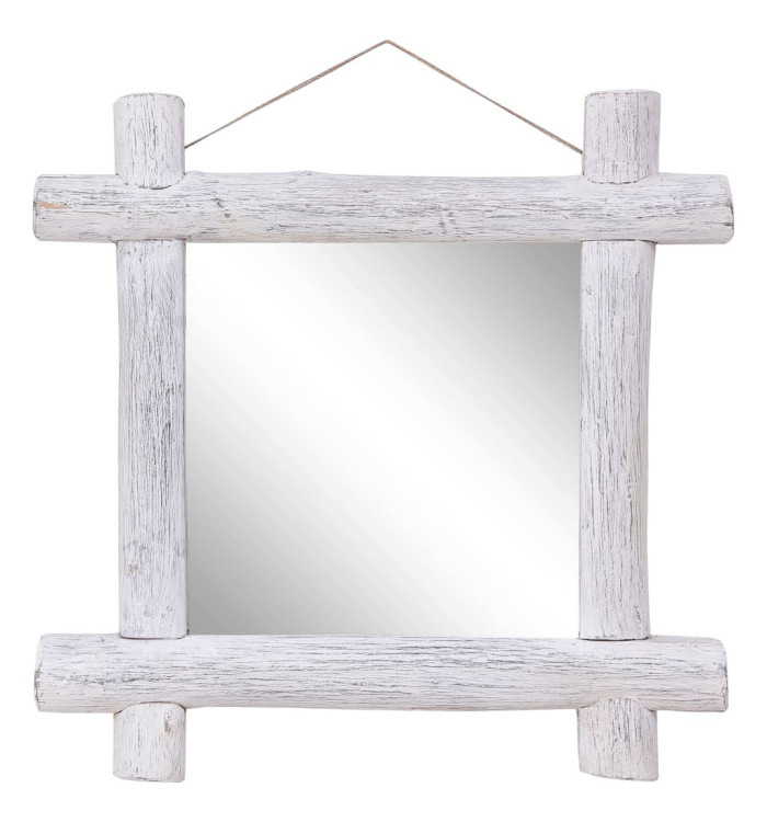 Miroir à bûches Blanc 70x70 cm Bois de récupération massif | Mobilier & Déco