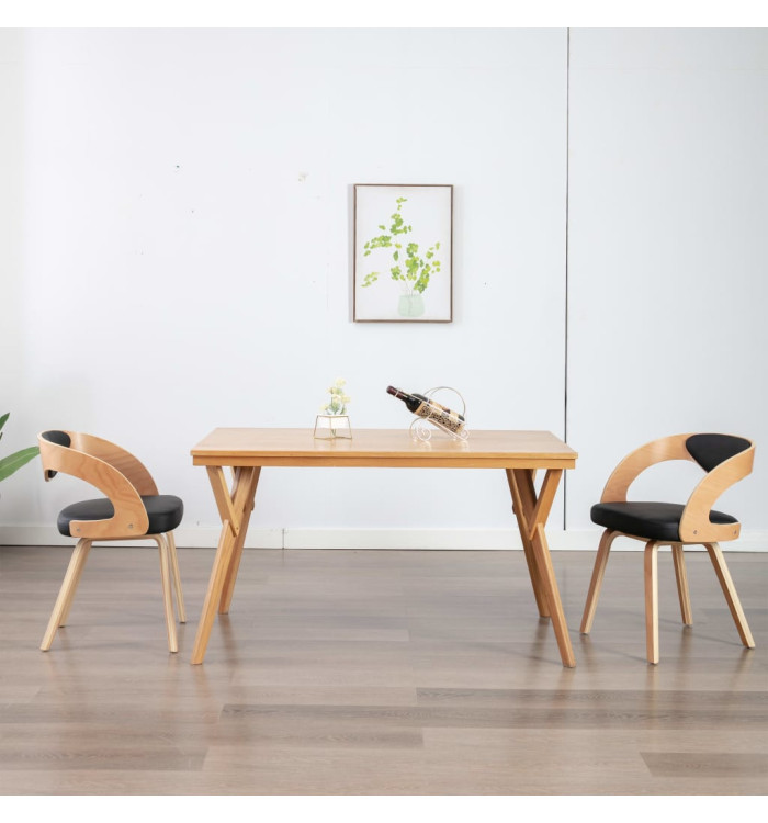 Chaises à manger lot de 2 noir bois courbé et similicuir | Mobilier & Déco