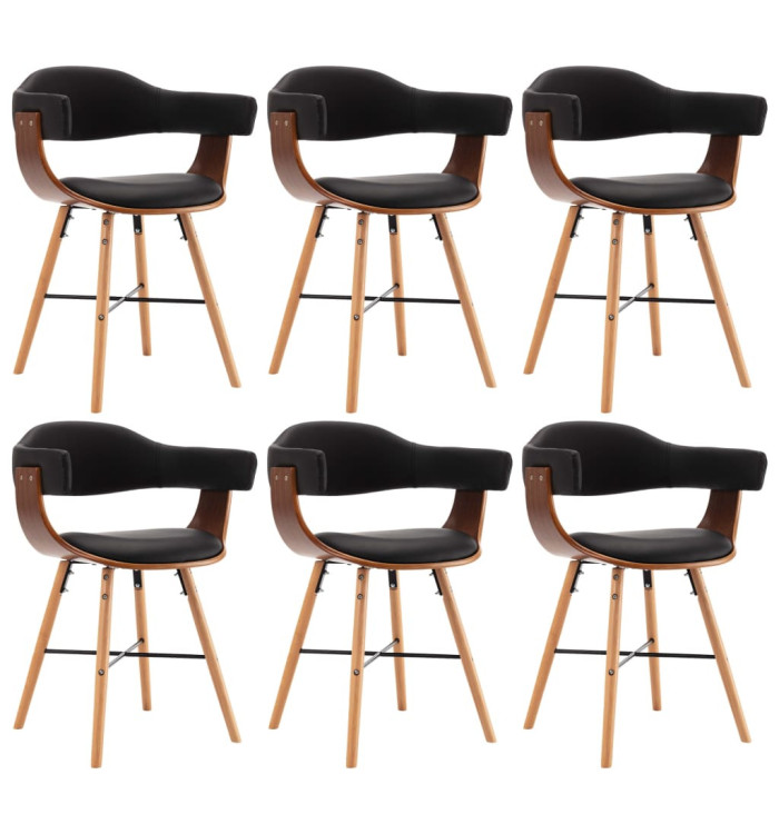 Chaises à manger lot de 6 noir similicuir et bois courbé | Mobilier & Déco