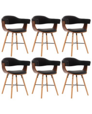 Chaises à manger lot de 6 noir similicuir et bois courbé | Mobilier & Déco