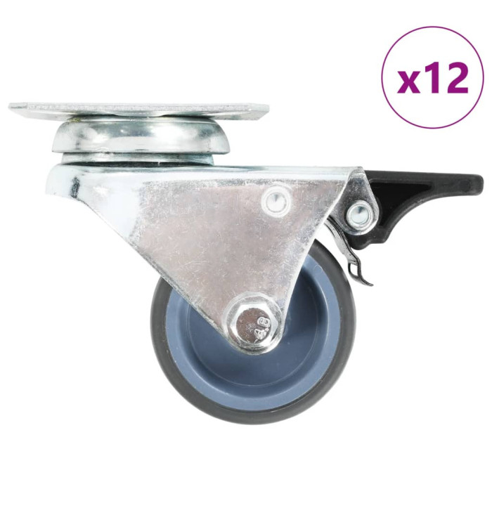 12 pcs Roulettes pivotantes doubles 50 mm | Mobilier & Déco