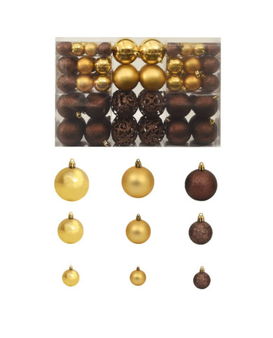 Ensemble de boules de Noël 100 pcs 3/4/6 cm Marron/Bronze/Doré | Mobilier & Déco