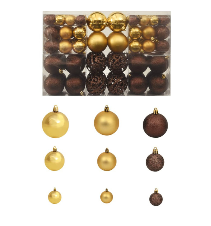 Ensemble de boules de Noël 100 pcs 3/4/6 cm Marron/Bronze/Doré | Mobilier & Déco