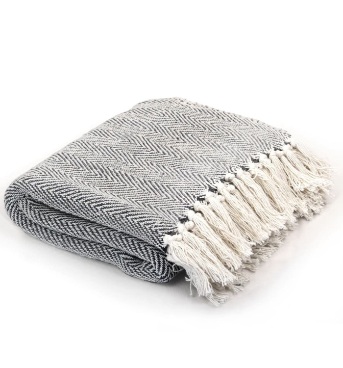 Couverture coton à chevrons 125x150 cm Bleu marine | Mobilier & Déco