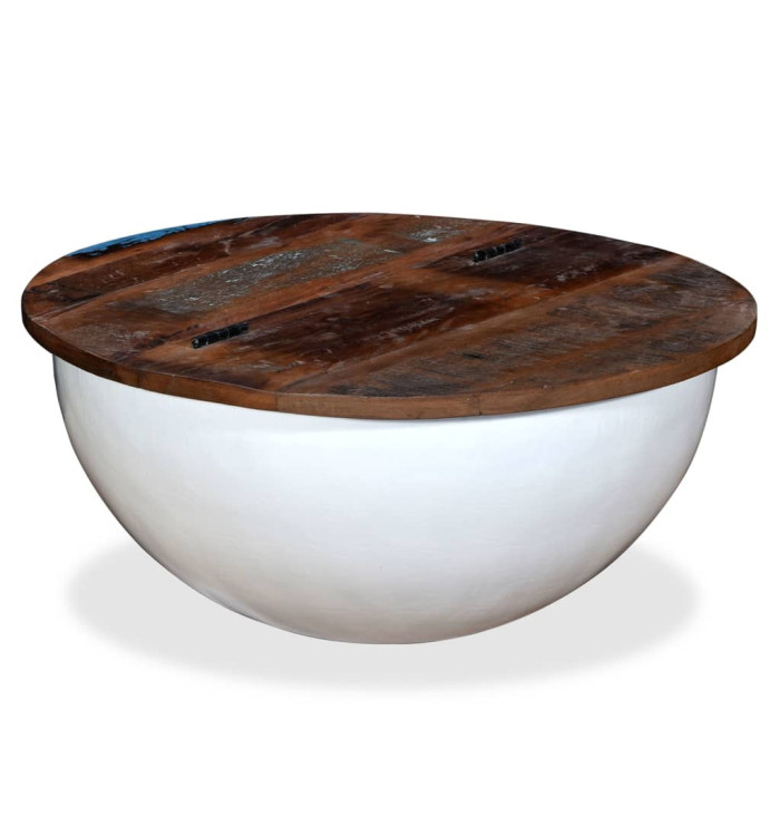 Table basse Bois de récupération massif Blanc Forme de bol | Mobilier & Déco
