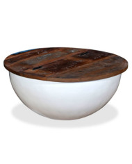 Table basse Bois de récupération massif Blanc Forme de bol | Mobilier & Déco