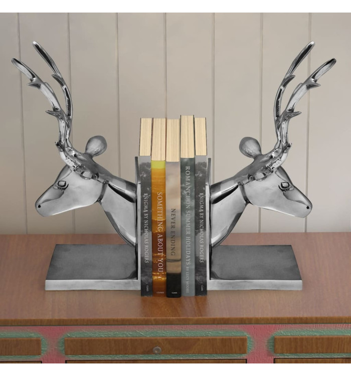 Serre-livres cerf 2 pièces Aluminium Argenté | Mobilier & Déco