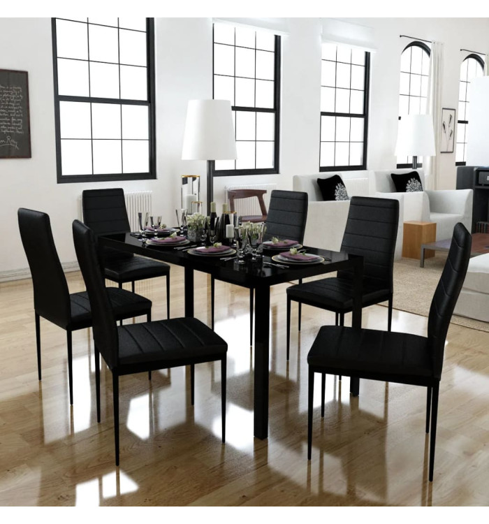 Ensemble de table à manger sept pièces noir | Mobilier & Déco