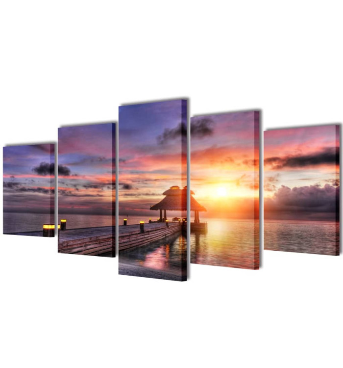 Set de toiles murales imprimées Plage avec pavillon 200 x 100 cm | Mobilier & Déco