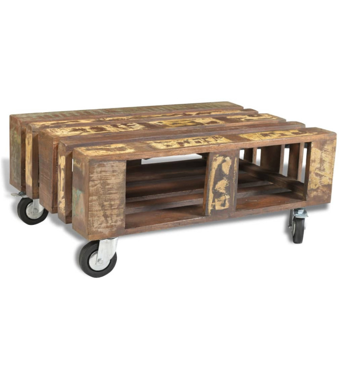 Table basse avec 4 roulettes Bois recyclé | Mobilier & Déco