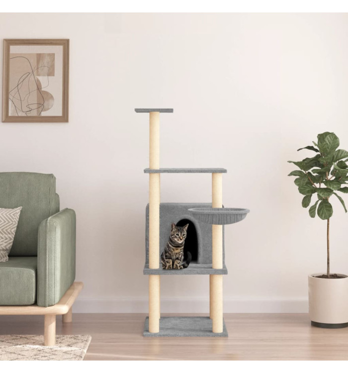 Arbre à chat avec griffoirs en sisal gris clair 132 cm | Mobilier & Déco