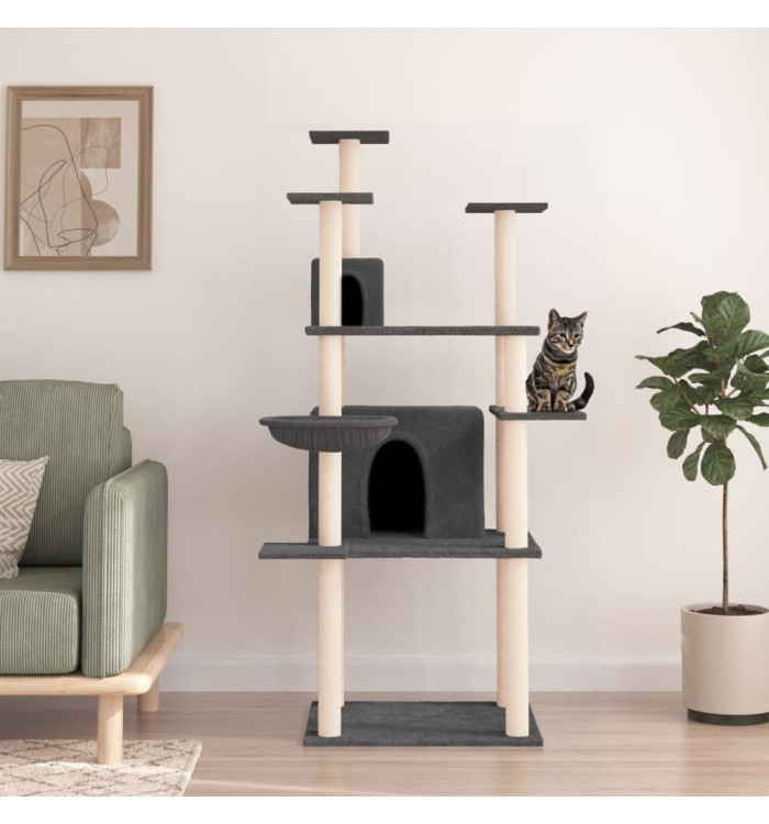 Arbre à chat avec griffoirs en sisal Gris foncé 166 cm | Mobilier & Déco