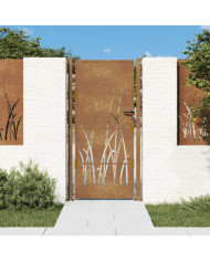 Portail de jardin 105x205 cm acier corten conception d'herbe | Mobilier & Déco