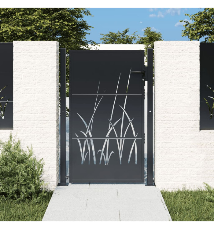 Portail de jardin anthracite 105x130cm acier conception d'herbe | Mobilier & Déco
