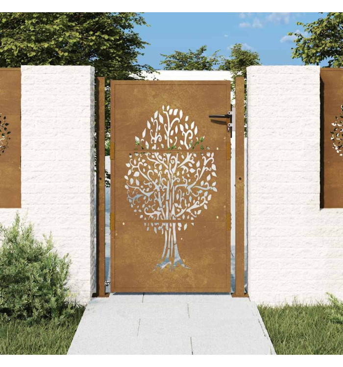 Portail de jardin 105x155 cm acier corten conception de l'arbre | Mobilier & Déco